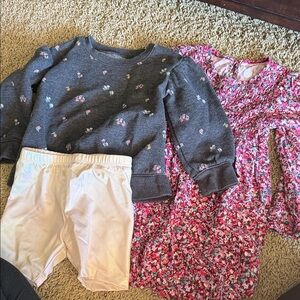 wonder nation Pink Floral Dress with Gray Floral Sweatshirt Set